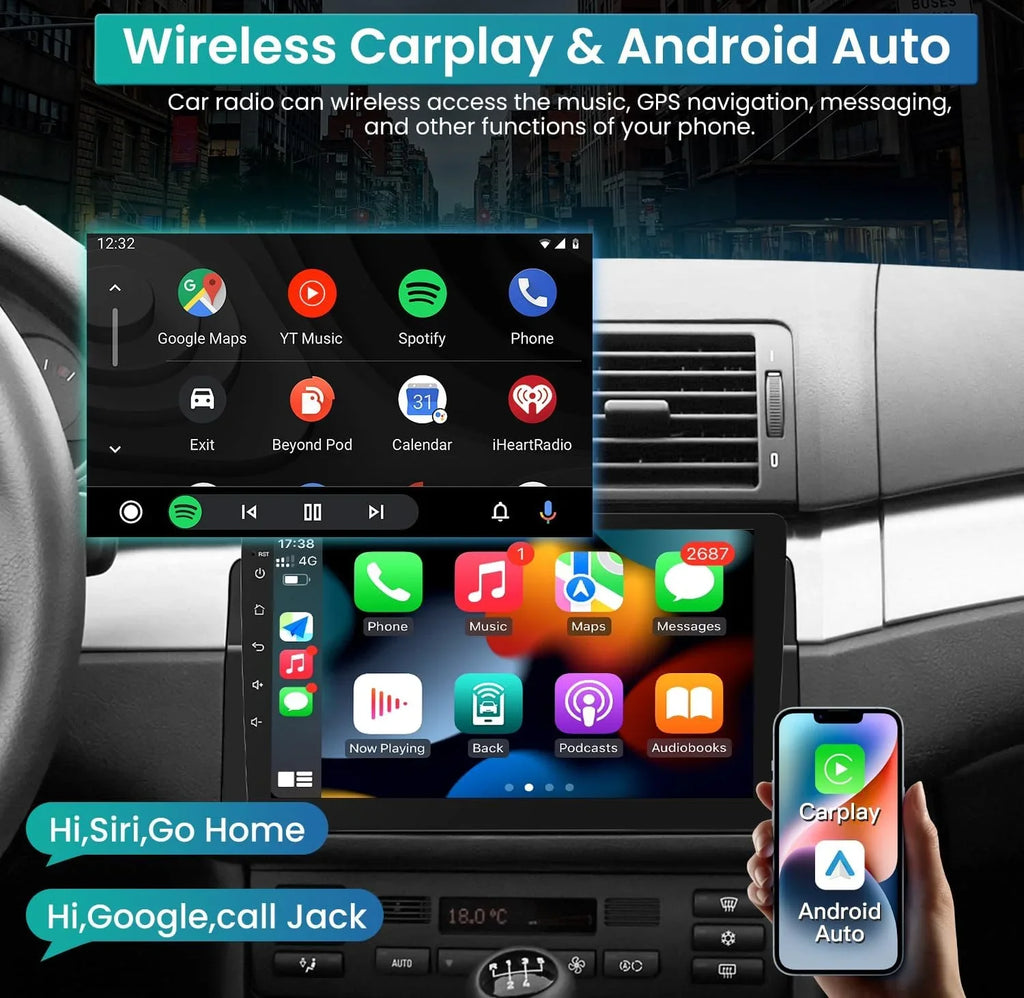 8 Core  Radio Upgrade Android 11 Car Stereo for  3 Series 1999-2005, 9 Inch 1280*800  Touchscreen Support CarPlay & Android Auto 5G WiFi Bluetooth5.0     Backup Camera(4G+32GB)