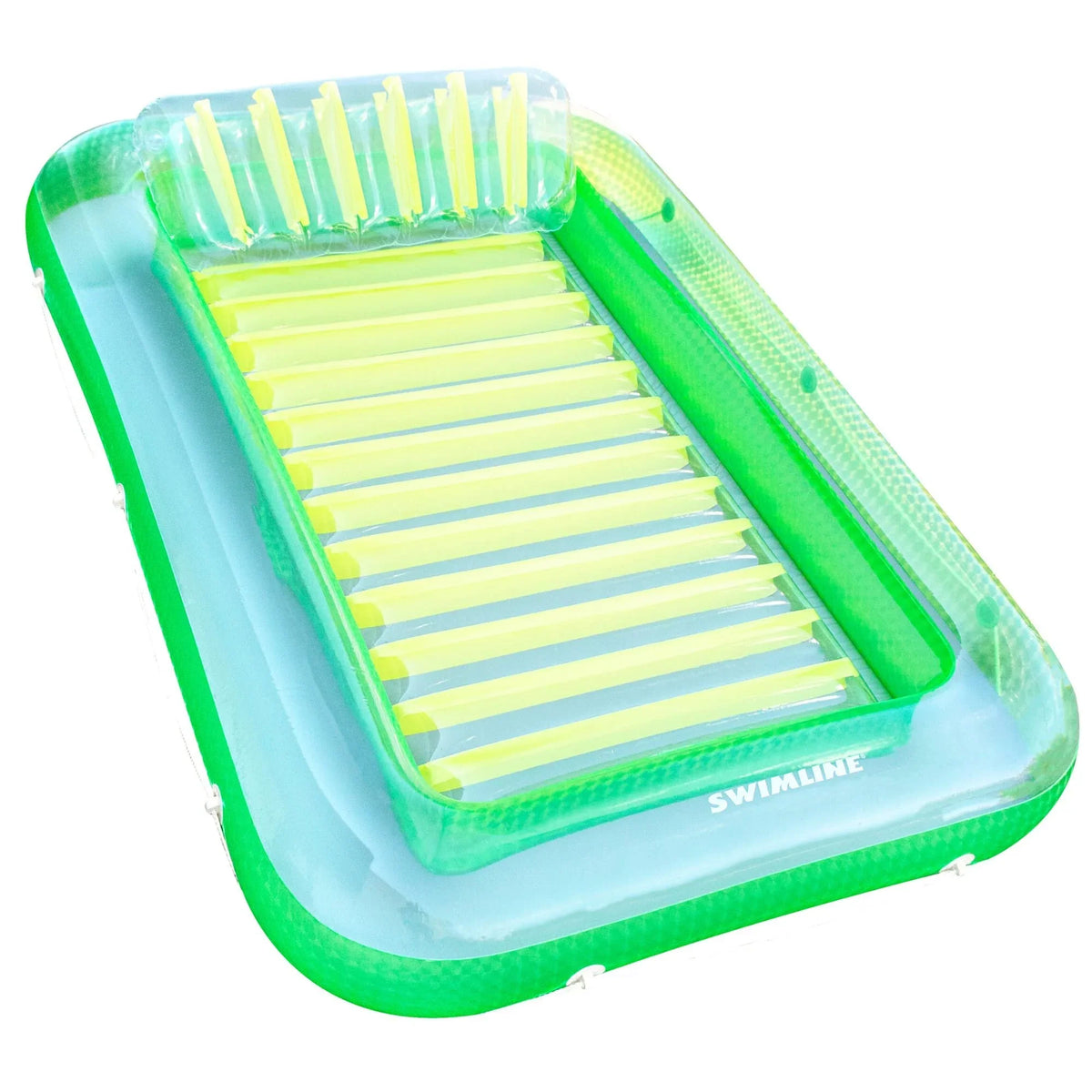 Original Suntan Tub Classic Edition Inflatable Floating Lounger Green and Yellow  Tanning Pool Hybrid Lounge