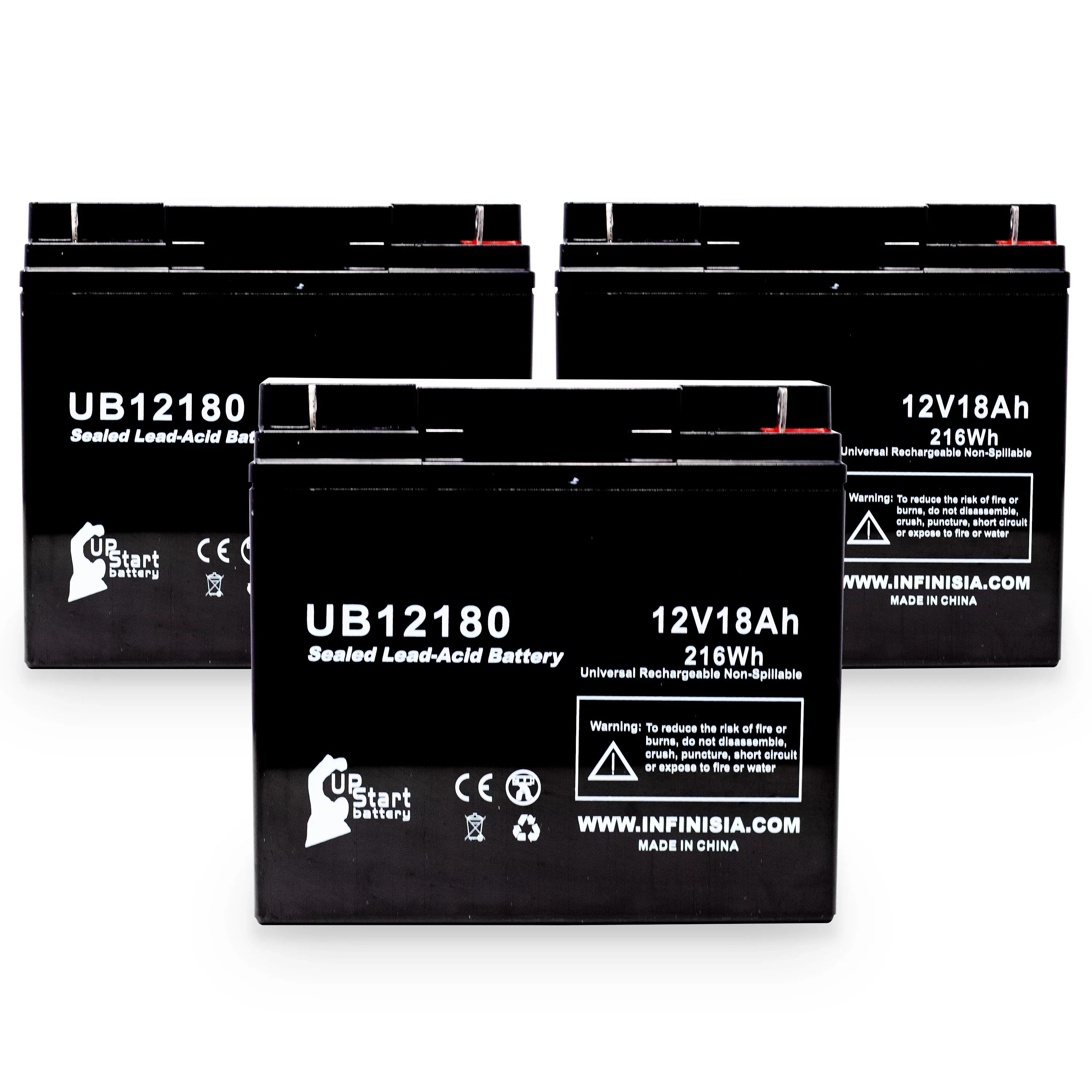 3x Pack - Compatible  14600003401 Battery - Replacement  Universal Sealed Lead Acid Battery (12V, 18Ah, 18000mAh,  Terminal, , )