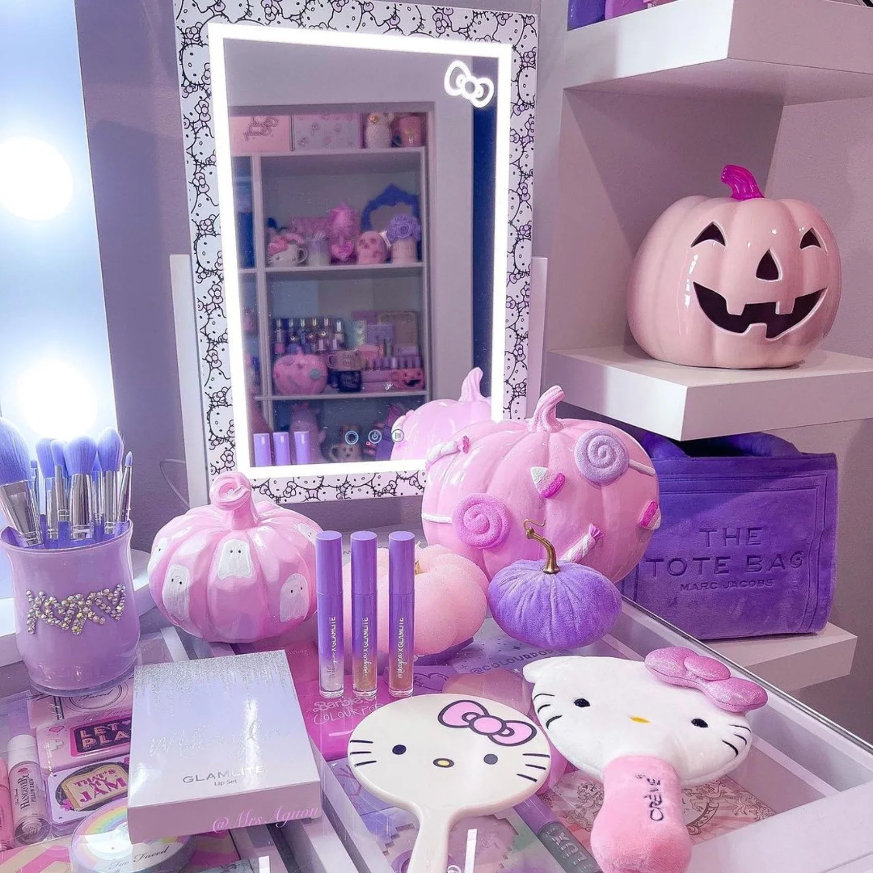 Impressions Vanity Hello Kitty Cute Tri Tone  Makeup Mirror, Lighted Vanity Mirror with Lights and 3X Magnification, 360 Degree Swivel Mirror with Touch and Iron Quality Frame (White)