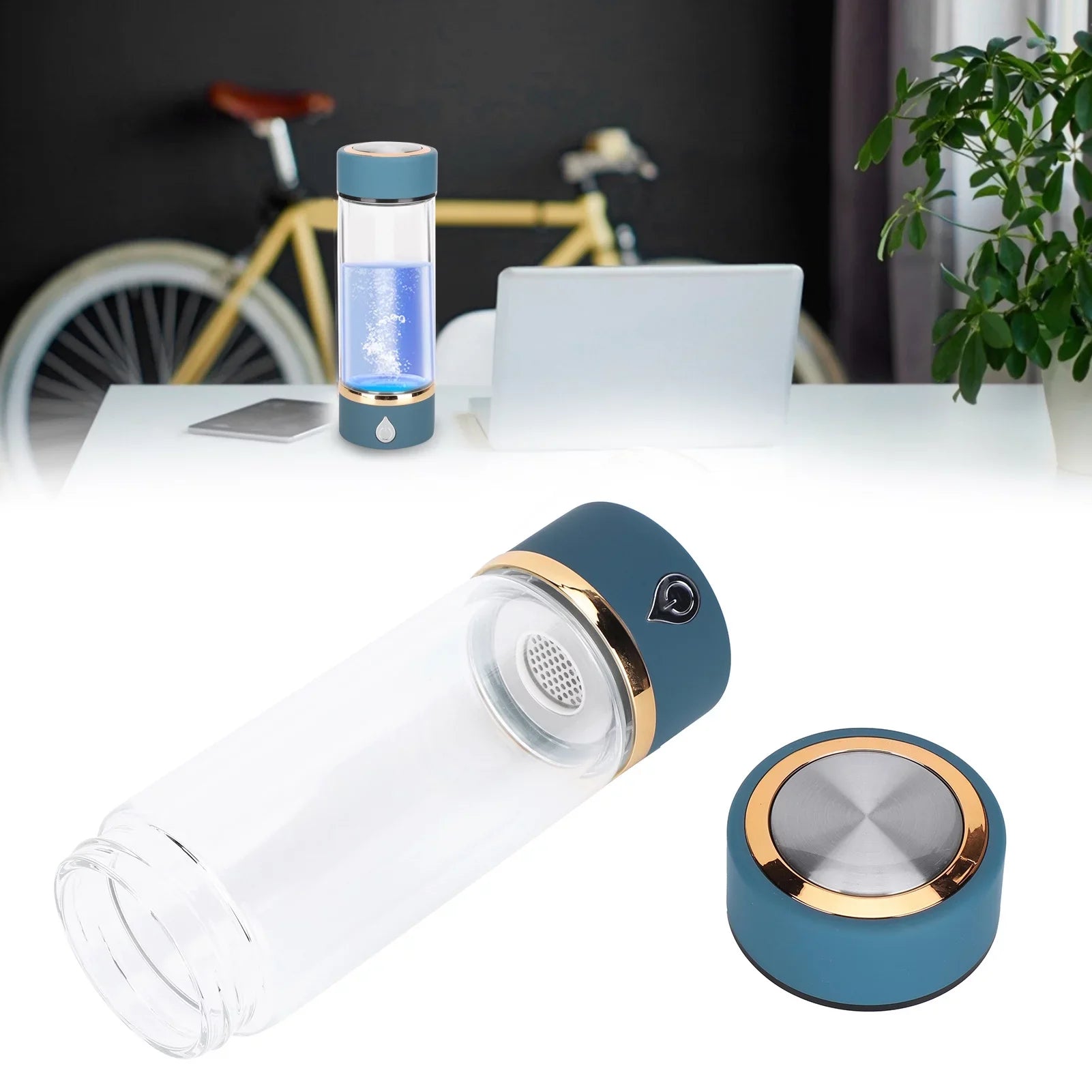 Hydrogen Water Bottle Generator  Portable Hydrogen Water Maker Machine 380ml Blue