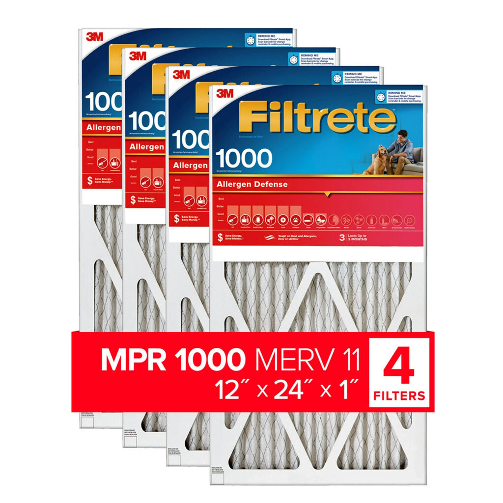 Filtrete 12x24x1 Air Filter,  1000  11, Allergen Defense, 4 Filters
