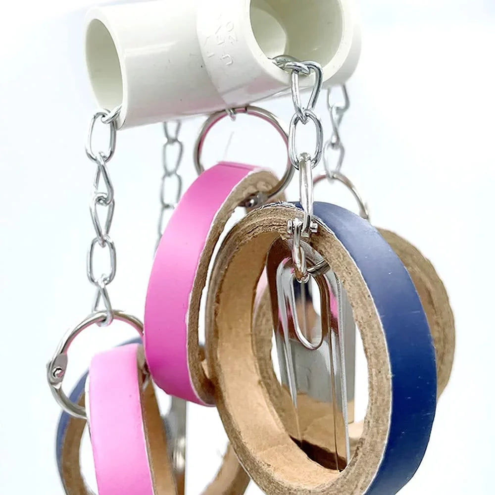 Durable Bird Parrots Pots and Bagel Toys, Pullable Stainless Steel Cup and Cardboard Ring Toys for Amazons Mini Macaws African Greys Cockatoos Eclectus