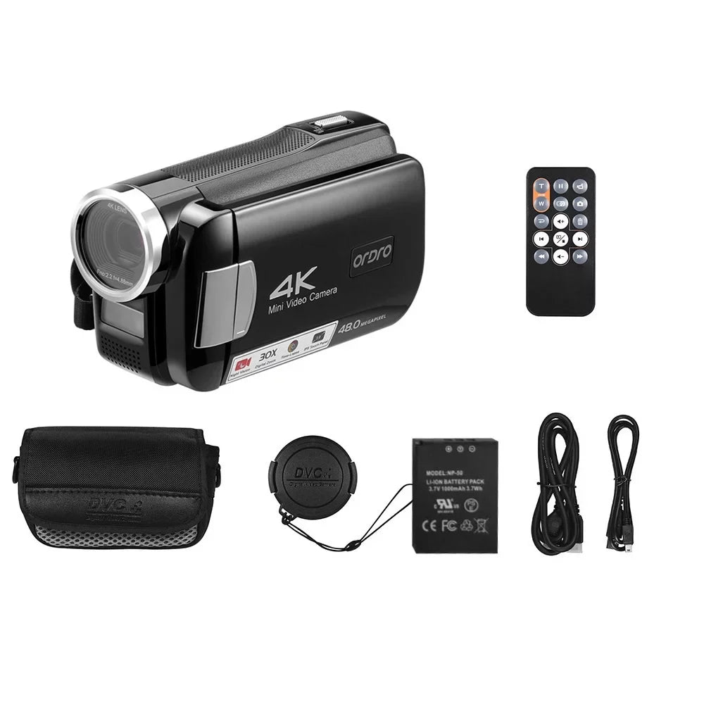 Camcorder, 4K Digital Video Camera Recorder, 48MP 30X Zoom, Night Vision - Capture Stunning Videos and Photos