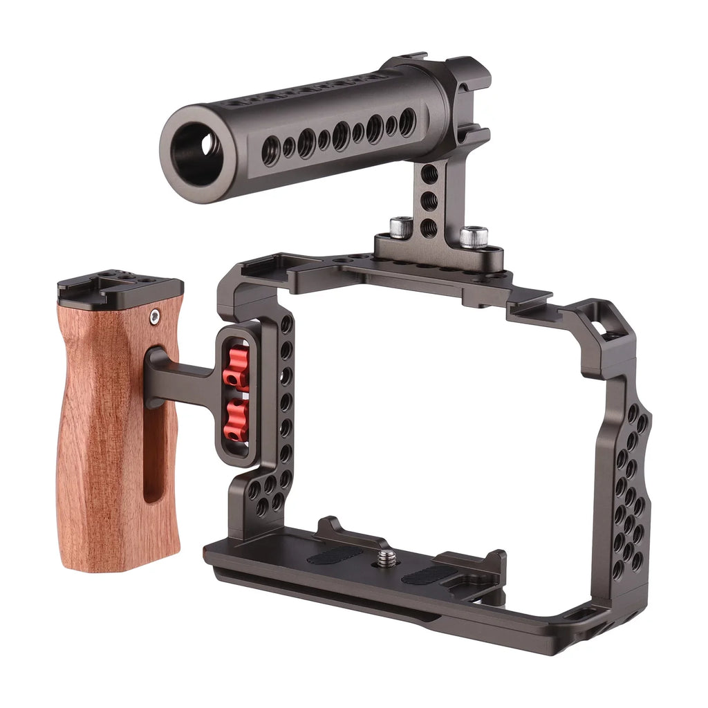 7299 Aluminum Alloy Cage Kit with Video Rig Handle Wooden Grip Replacement for Sony  /  /