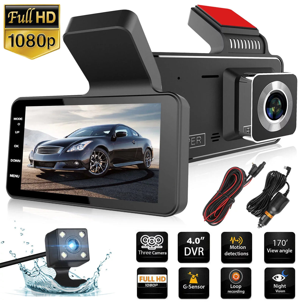 Dual Lens Car  Dash Cam Video Recorder -Sensor 1080P Front And Rear Camera