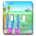 Hawaiian beach, surfboards, a cruise ship and jet fun art double toggle switch lsp-214641-2
