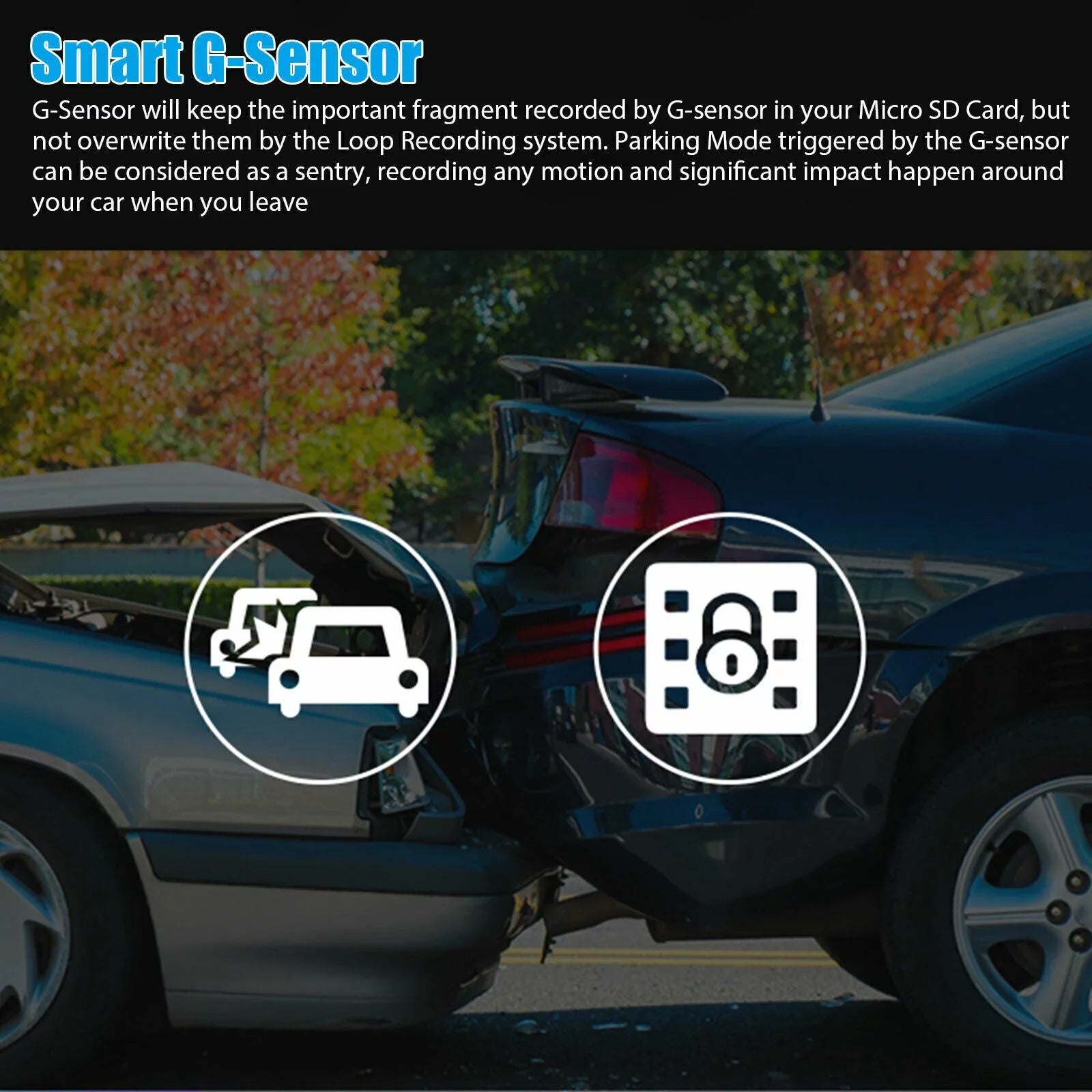 Car Dual Lens Dash Cam 1080P 4"   Front/Rear/Built-In Video Camera Driving Recorder -Sensor, Motion Detection and Parking Monitoring