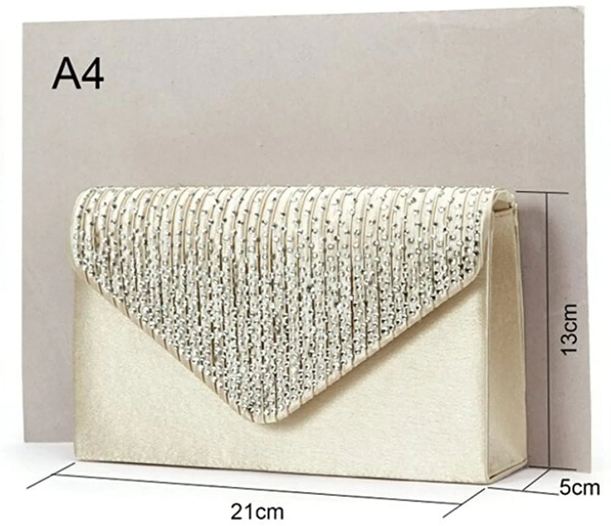 '-Story Women's Rhinestone Satin Frosted Evening Wedding Clutch Bag Handbag Purse