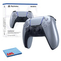 PlayStation 5,  DualSense Wireless Controller - Sterling Silver Bundle With 6Ave Microfiber Cleaning Cloth
