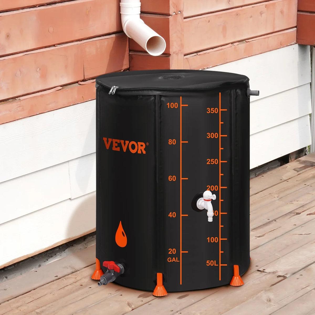 Collapsible Rain Barrel, 100 Gallon Large Capacity,  Rainwater Collection System Including Spigots and Overflow Kit, Portable Water Tank Storage Container