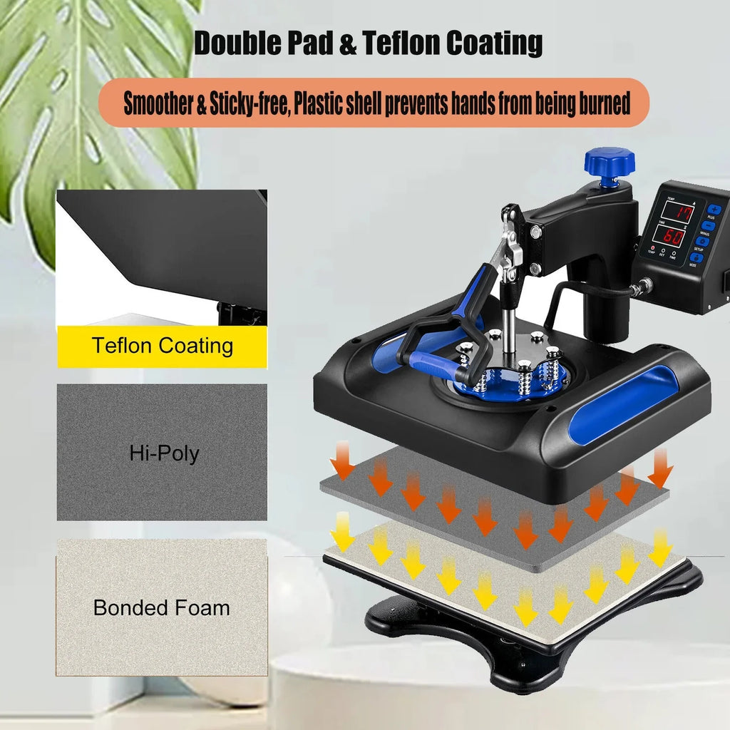 Blue Heat Press Machine 8 in 1, 12 x 15 Inches Sublimation Transfer Printer, Digital Precise  Control Printing, 360 Swing Away Vinyl Transfer Printer for -Shirts, Canvas Bag, Pillow, Banner