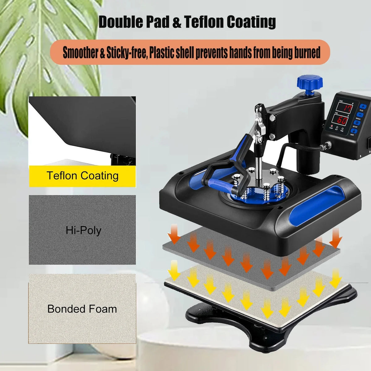Blue Heat Press Machine 8 in 1, 12 x 15 Inches Sublimation Transfer Printer, Digital Precise  Control Printing, 360 Swing Away Vinyl Transfer Printer for -Shirts, Canvas Bag, Pillow, Banner
