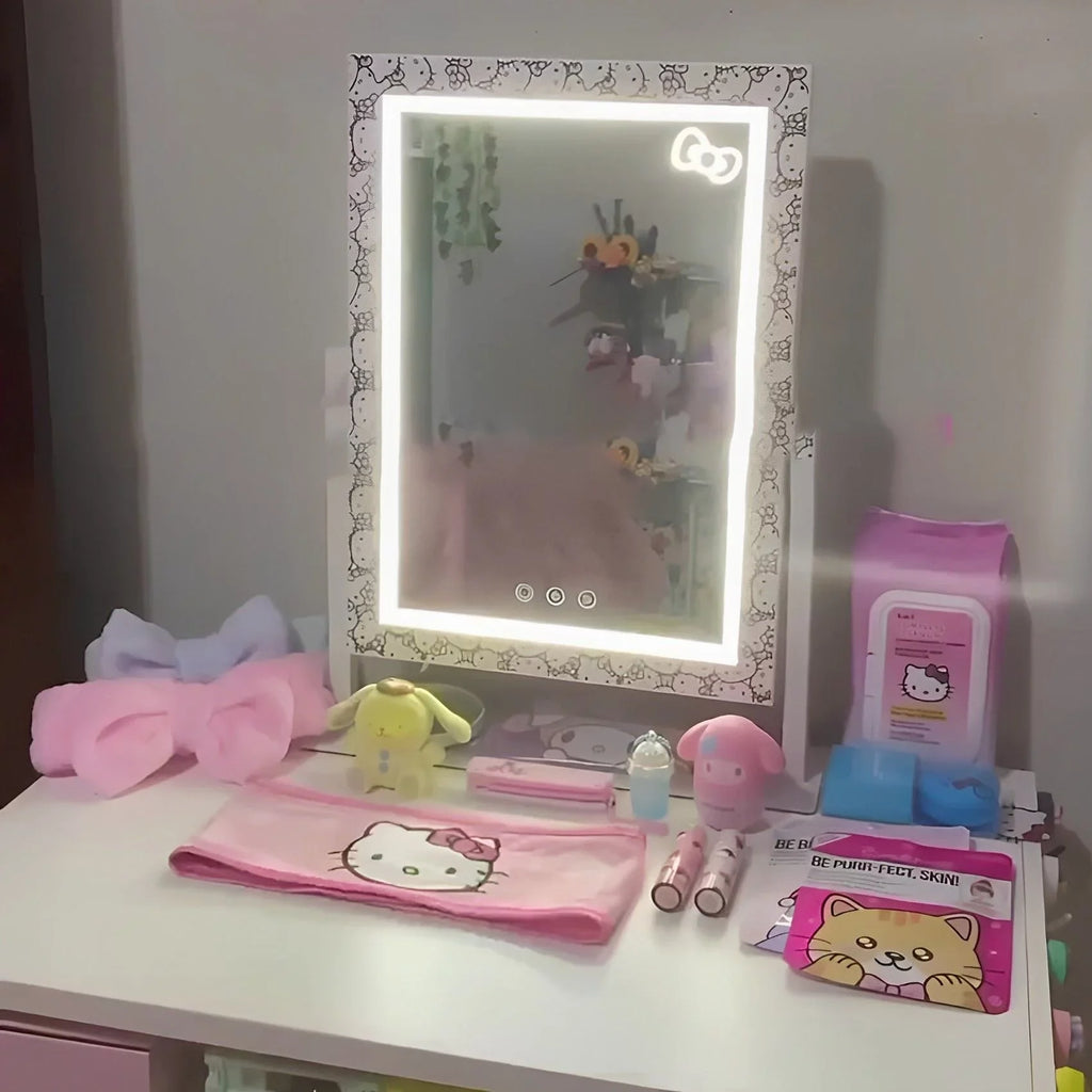 Impressions Vanity Hello Kitty Cute Tri Tone  Makeup Mirror, Lighted Vanity Mirror with Lights and 3X Magnification, 360 Degree Swivel Mirror with Touch and Iron Quality Frame (White)
