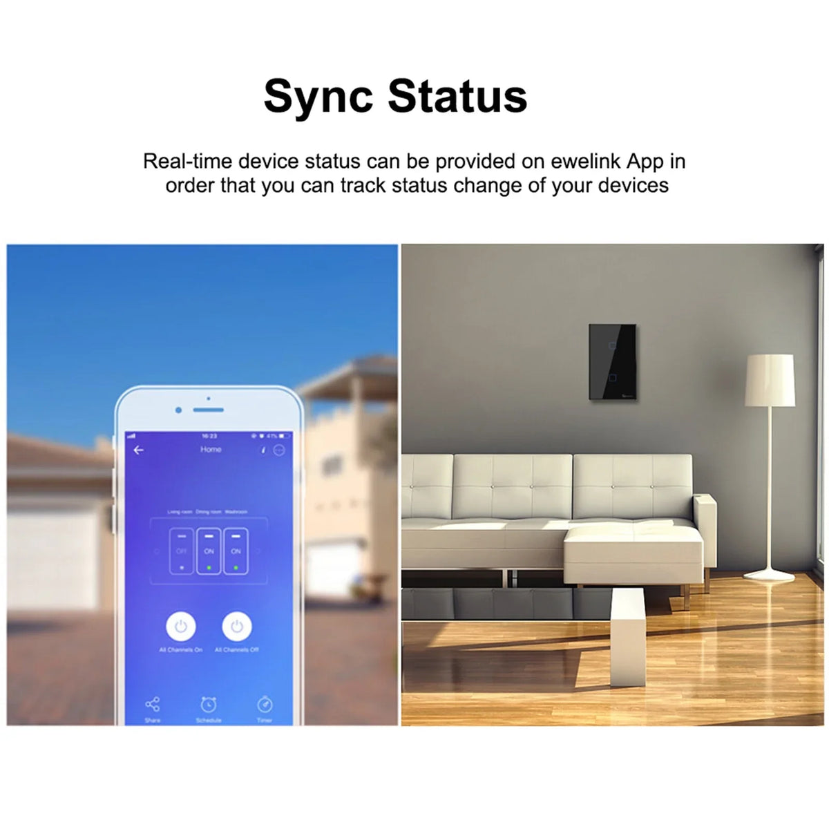'- 2 Gang Smart WiFi Wall Light Switch 433Mhz  Remote Control /Touch Control Timer  Standard Panel Smart Switch Compatible with Google Home/Nest & Alexa
