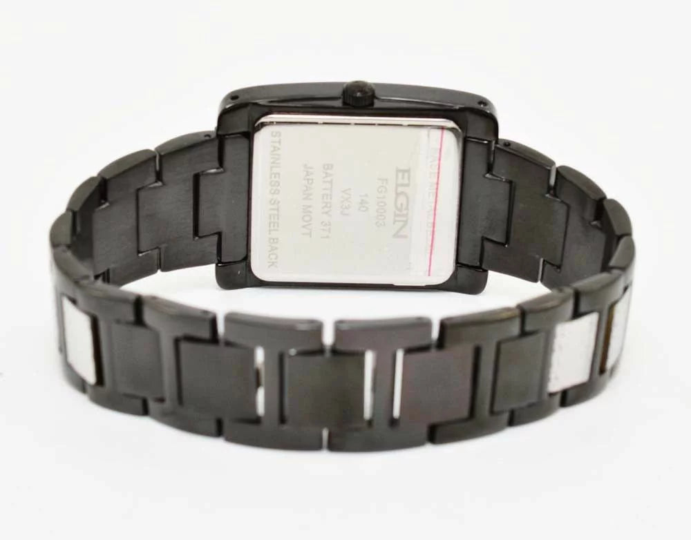 New Elgin Men`s Black  Crystal Band & Dial Multifunction Quartz Watch