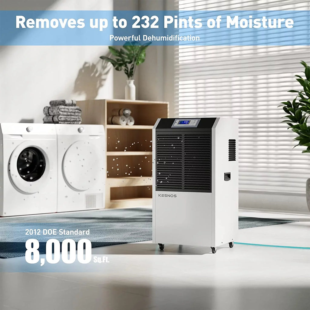 Kesnos 232 Pint Commercial Dehumidifier for Basements with Drain Hose in Area up to 8000 Sq. Ft, Large Industrial Dehumidifier for Moisture Removal