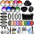 Opteka 58mm Professional 9pc Solid and Graduated Filter Accessory Bundle with 5pc Filter kit (----10x), 4pc Macro Lens Set (+1,+2,+4,10x), Tulip & Rubber Lens hoods + Cleaning kit and More