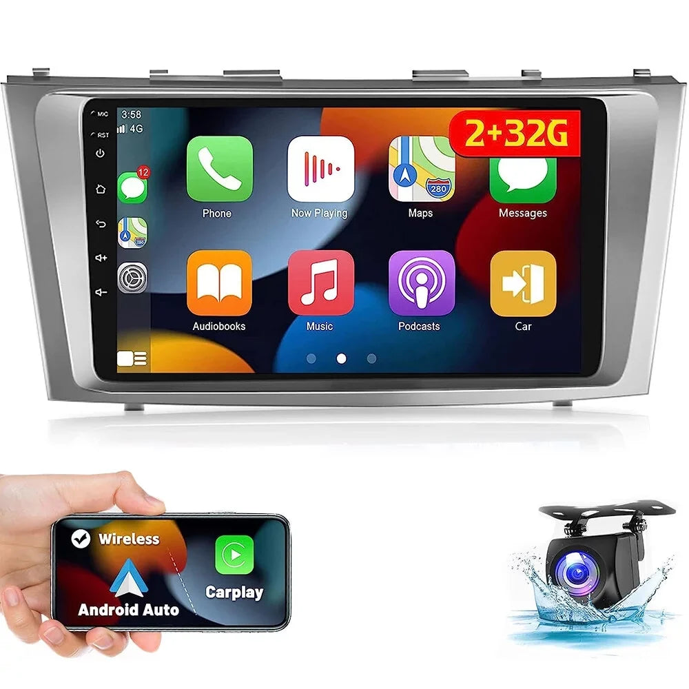 Podofo 2+32G for Toyota Camry 2006-2011 Car Stereo Radio Wireless Carplay Android Auto Mirror Link 9'' Touchscreen  1080P   Hifi  Bluetooth,  Backup Camera