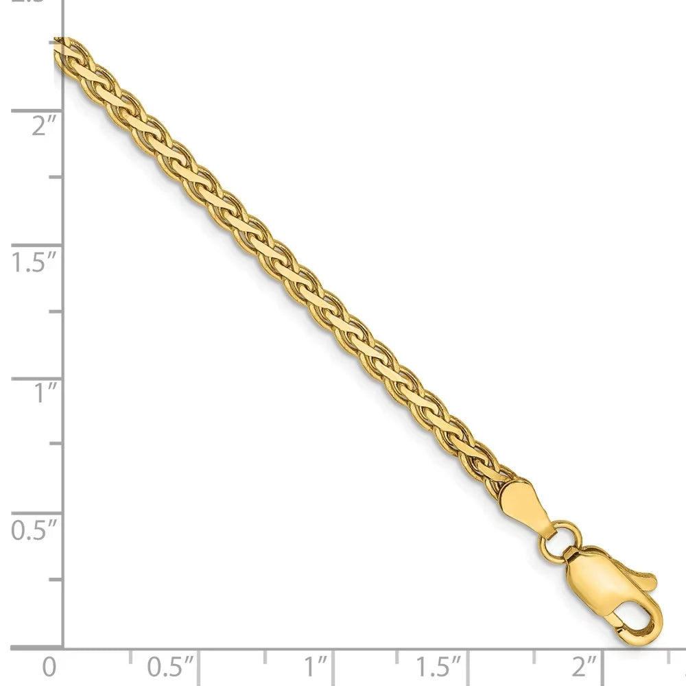 Real 14kt Yellow Gold 3mm Flat Wheat Chain Chain Bracelet; 7 inch; Lobster Clasp; for Adults and Teens; for Women and Men