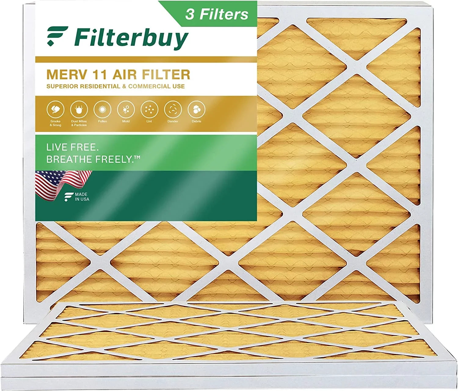 Filterbuy 16.38x21.5x1  11 Pleated   Furnace Air Filters (3-Pack)