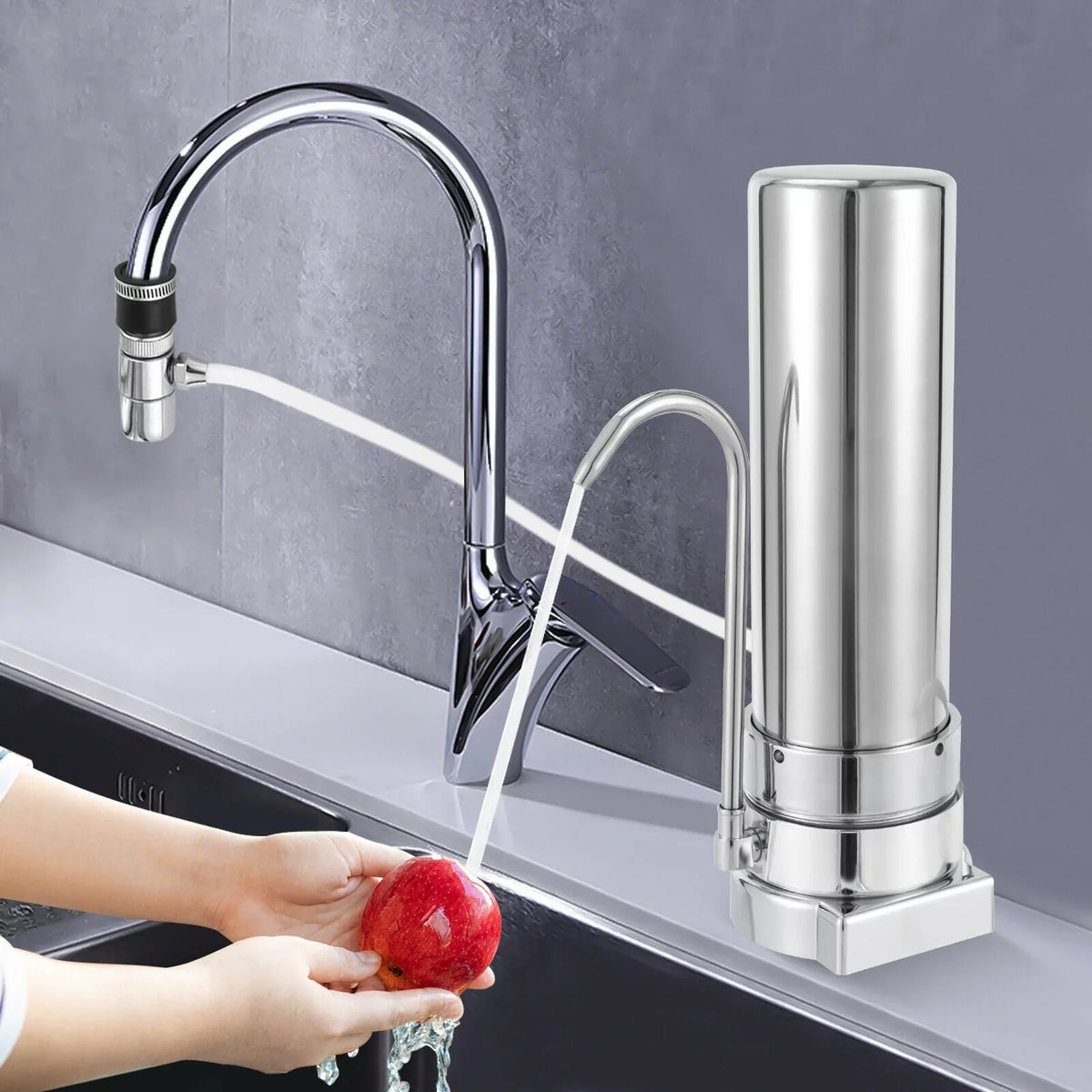Countertop Filter Tap Water Filtration Filter Sink Drinking System Stainless Silver