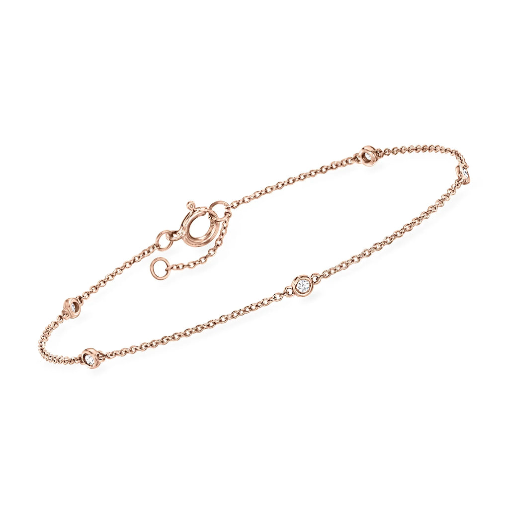 Pure by Ross-Simons 0.10 ct. t.w. Diamond Station Bracelet in 14kt Rose Gold, Women's, Adult