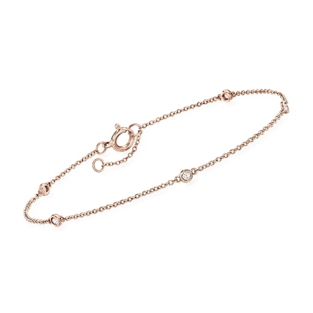 Pure by Ross-Simons 0.10 ct. t.w. Diamond Station Bracelet in 14kt Rose Gold, Women's, Adult