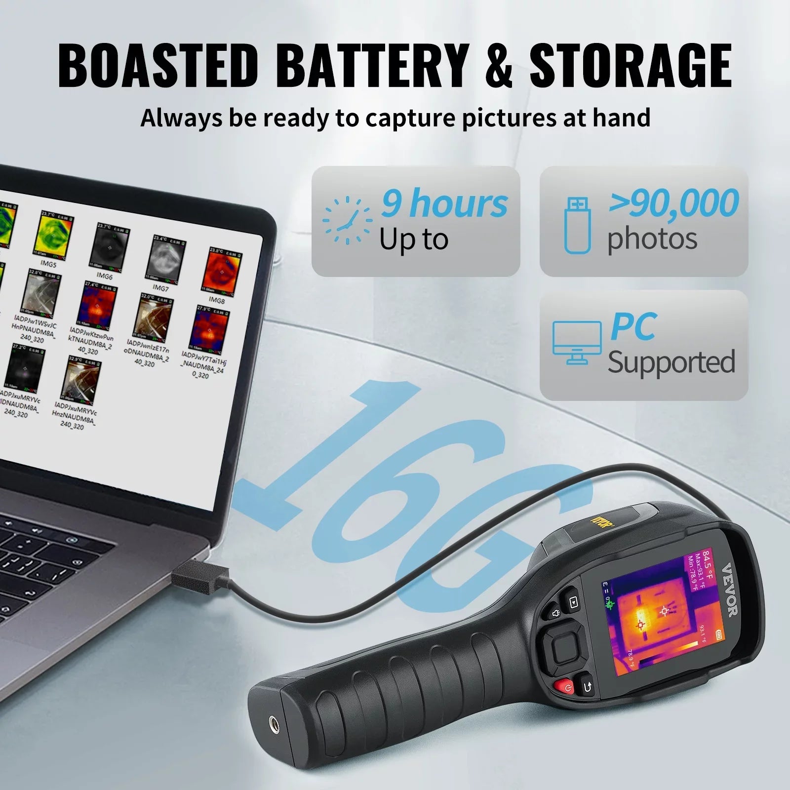 Thermal Imaging Camera, 240x180  Resolution (43200 Pixels), 20Hz Refresh Rate Infrared Camera with -4℉~662℉ Temperature Range, 16G Built-in  Card, and Rechargeable Li-ion Battery
