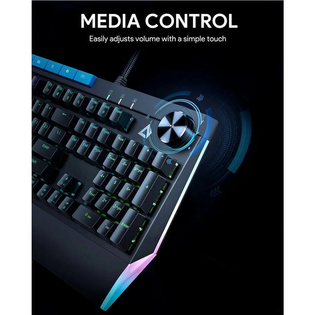 Mechanical Keyboard Blue Switches 104key with Volume Control Button