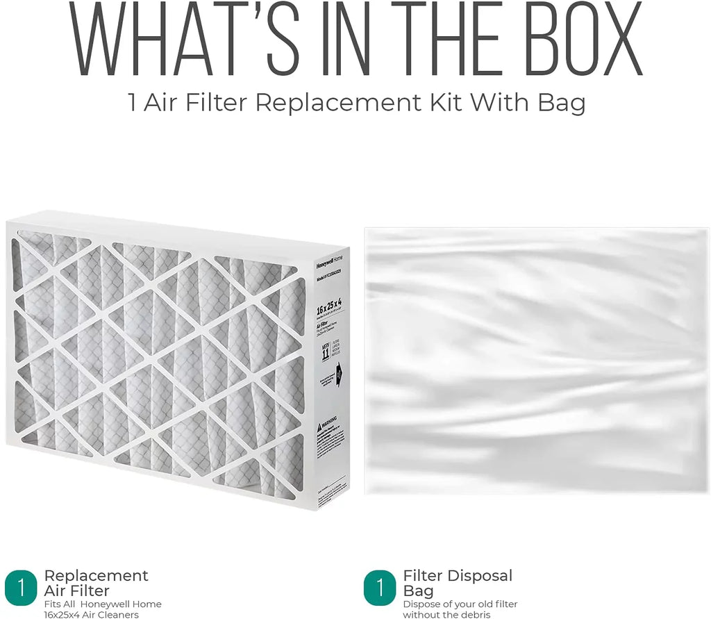 Honeywell  Furnace Filters, 16 x 25 x 4 Air Filter Replacement Merv 11 Filter Media with Homequip Disposal Bag (2 Pack)