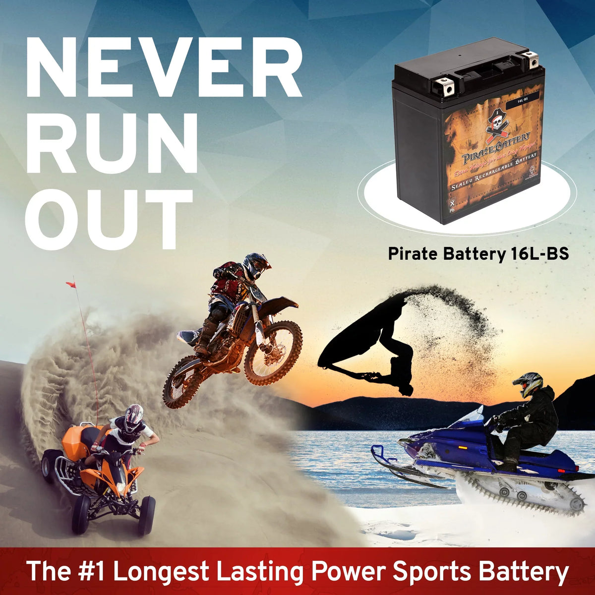 Pirate Battery - (16L- 12 Volt,14 Ah, 230 ) Jet Ski Battery for Kawasaki 300cc Js300 Ts Sx 1991