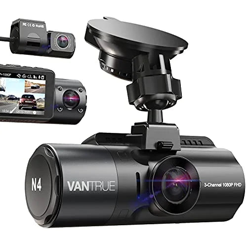 Vantrue  3 Channel 4K Dash Cam, 4K+1080P Front and Rear, 1440P+1440P Front and