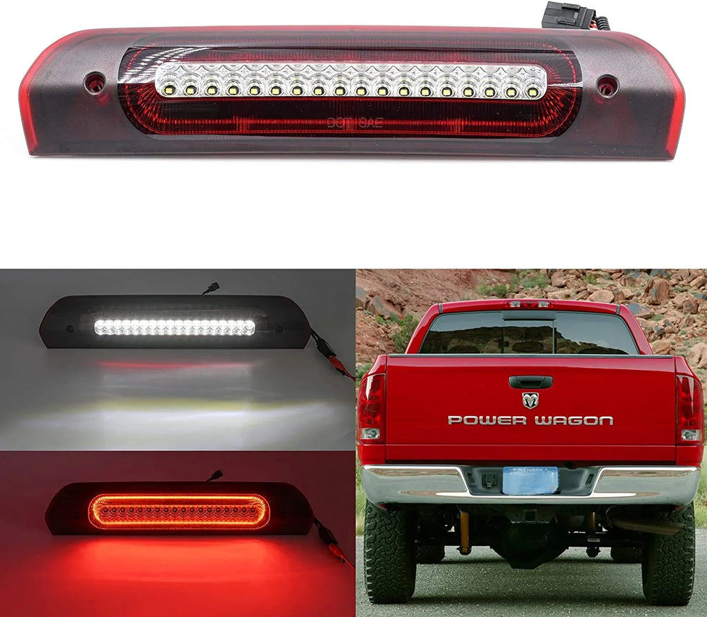 Led Third Brake Light Replacement for 2002-2009 Dodge  1500 2500 3500 Red  Strobe 3rd Brake Light White Reverse Cargo Light Kit Euro Clear Lens  Rear Tail Brake Lamp Assembly