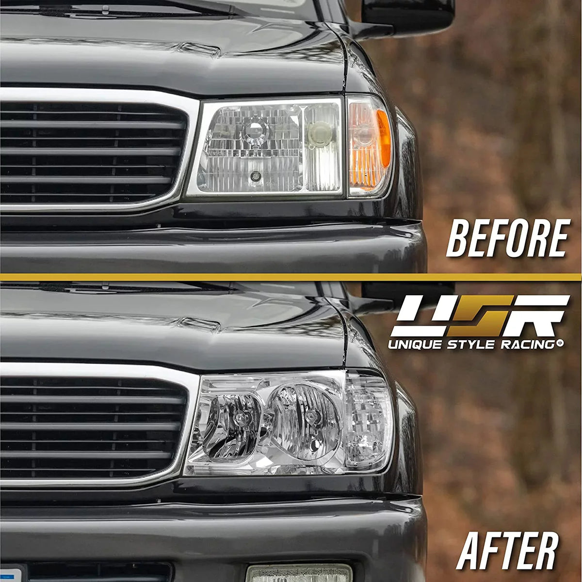 Headlights - Headlamps Set (Left + Right) Compatible with 1998-2005 Toyota Land Cruiser  100 (Euro Style with Clear Corner  Piece Design)
