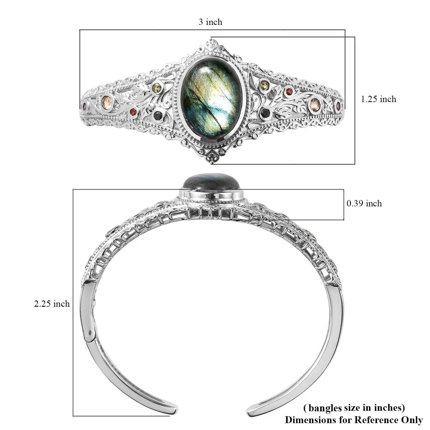 Shop  Labradorite Multi Gemstone Oval Platinum Plated Cuff Bangle Bracelet for Women Jewelry Size 7.25" Ct 15.05 Birthday Mothers Day Gifts for Mom