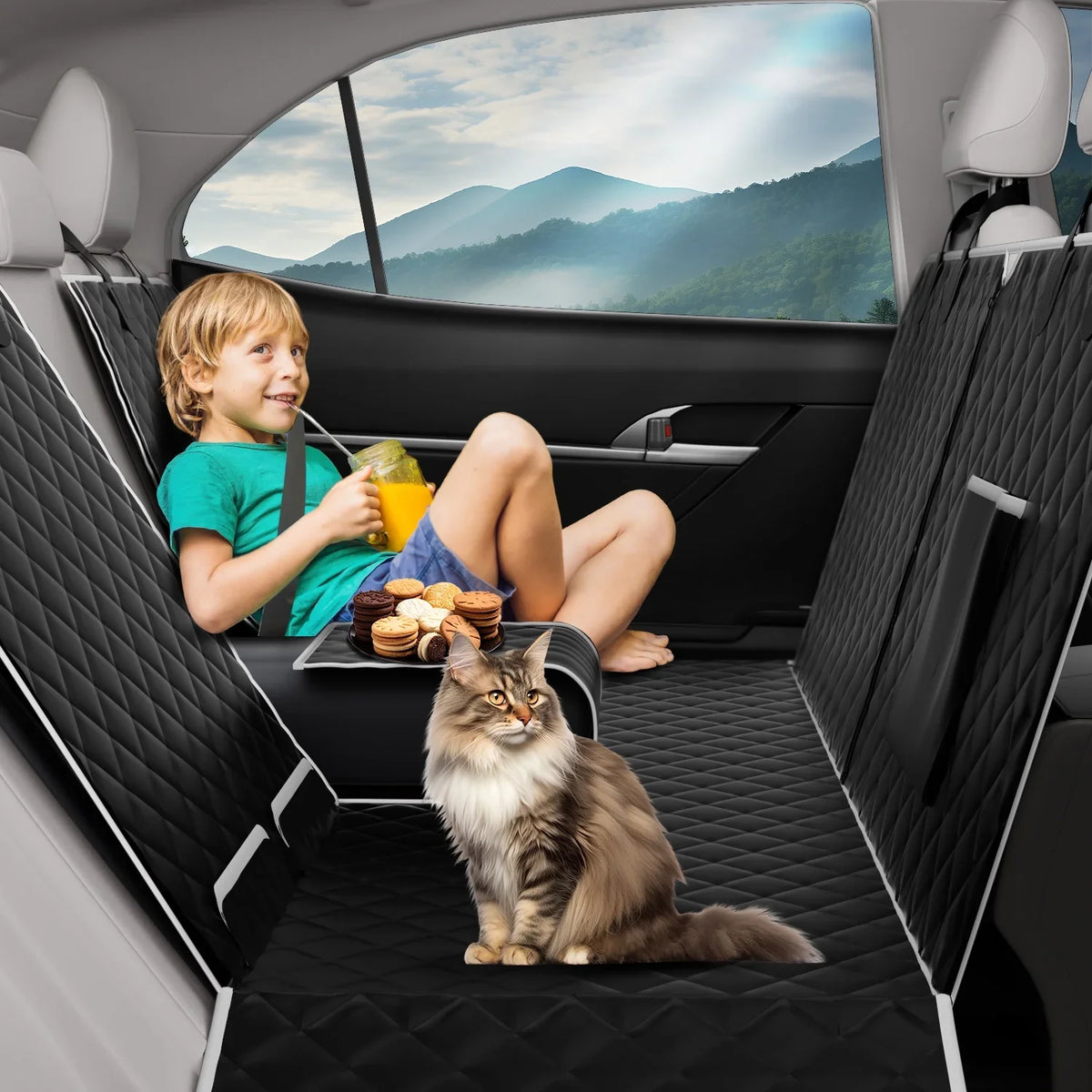Dog Car Seat Cover for Back Seat, Waterproof Pet Seat Cover 600D Scratch-Proof  Dog Seat Cover for Truck, Vehicle , Tesla, Machine Washable,Color Black