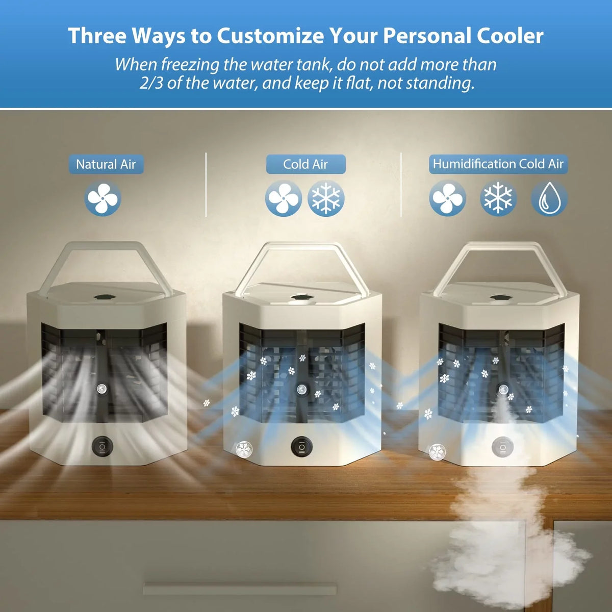 Mini Portable Air Cooler Personal Space Cooler Easy to Fill Water and Led Light and Portable Air Conditioner Device Cool Any Space Like Home office