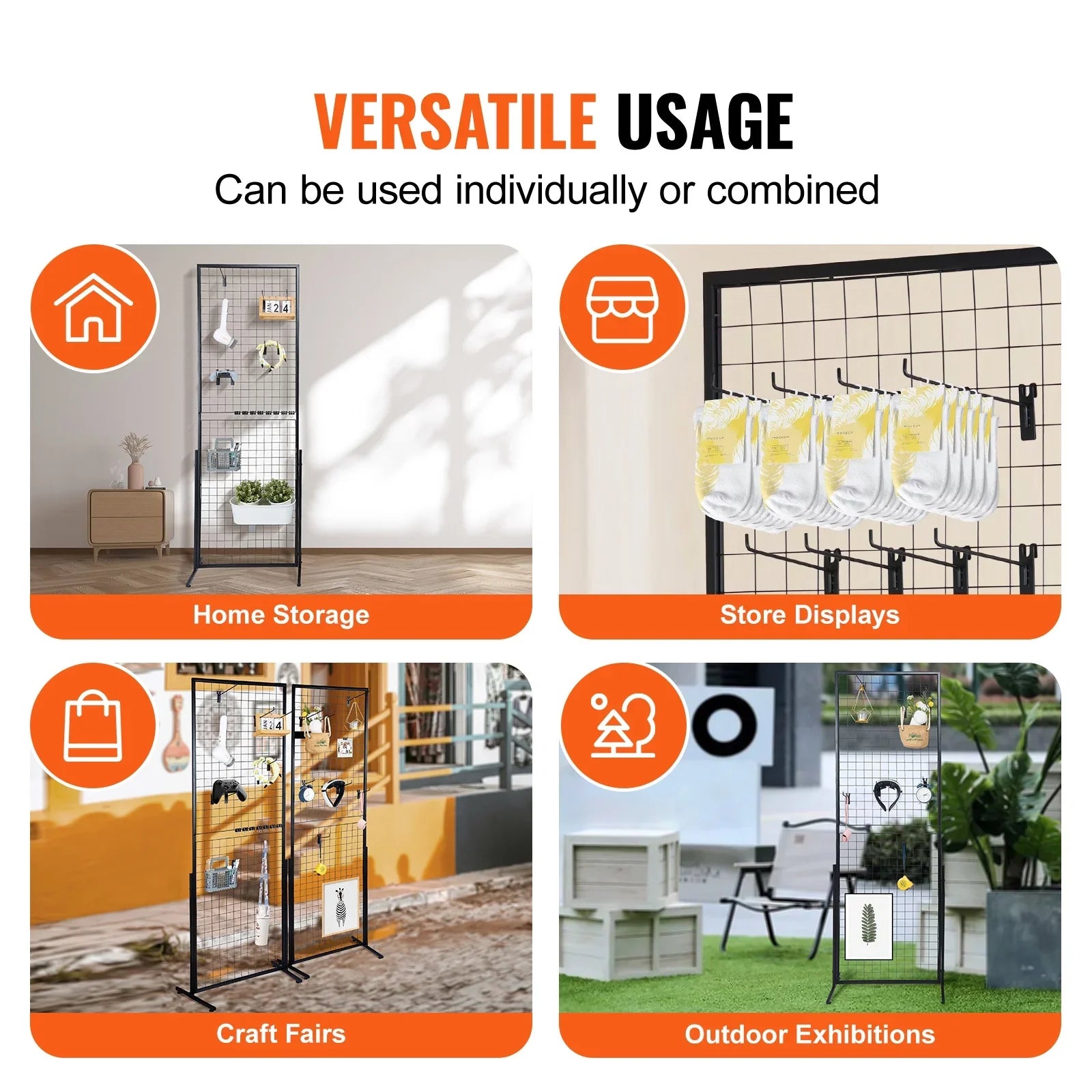 2' x 5.6' Grid Wall Panels Tower, 2 Packs Wire Gridwall Display Racks with -Base Floorstanding, Double Side Gridwall Panels for Art Craft Shows, Retail Display with Extra Clips and Hooks