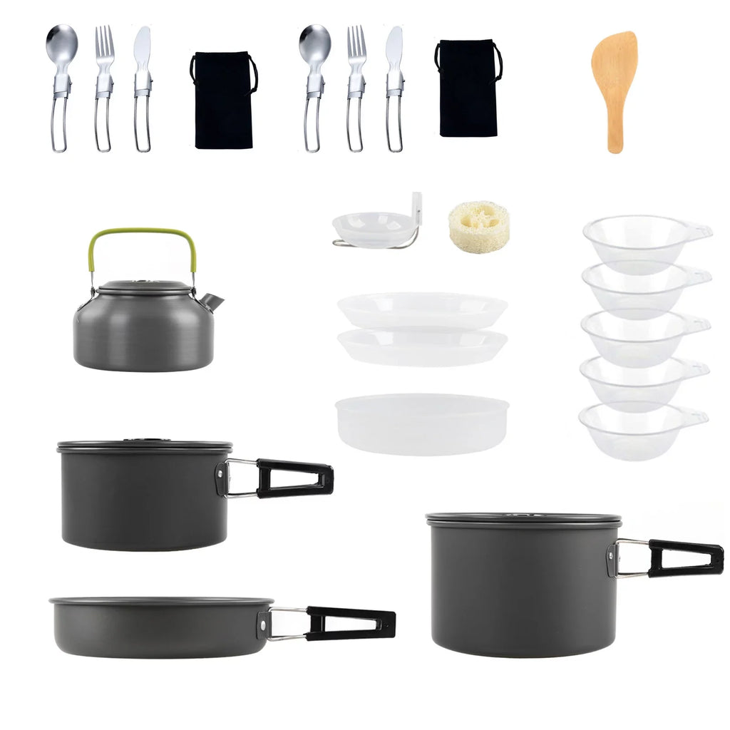 moobody Camping Cookware Mess Kit Non-Stick Pot and Pan Set with Kettle for Camping Hiking Backpacking