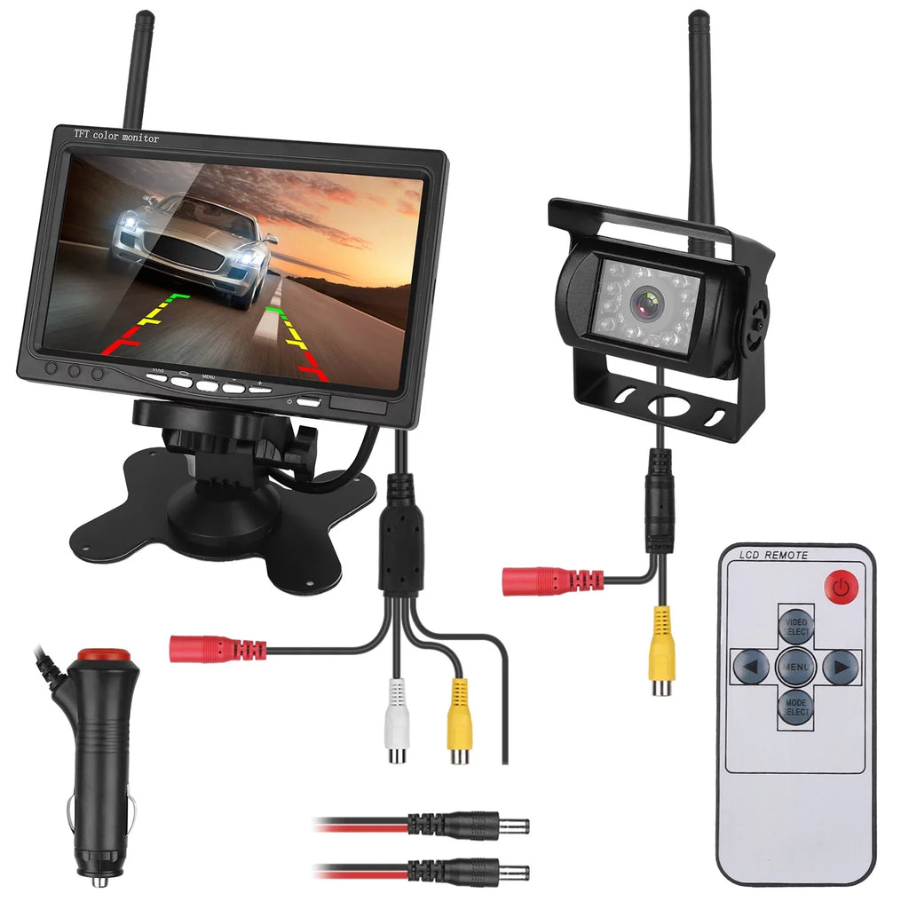 Wireless Backup Camera, Monitor Reverse Camera, Car Rearview Parking Reverse System,  Waterproof Car Parking Reverse System with 7In Screen Night Vision 2.4G Stable Signal for Car Trunk Van