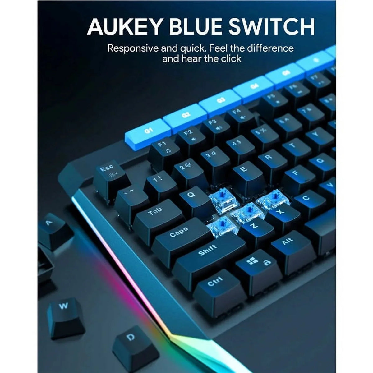 Mechanical Keyboard Blue Switches 104key with Volume Control Button