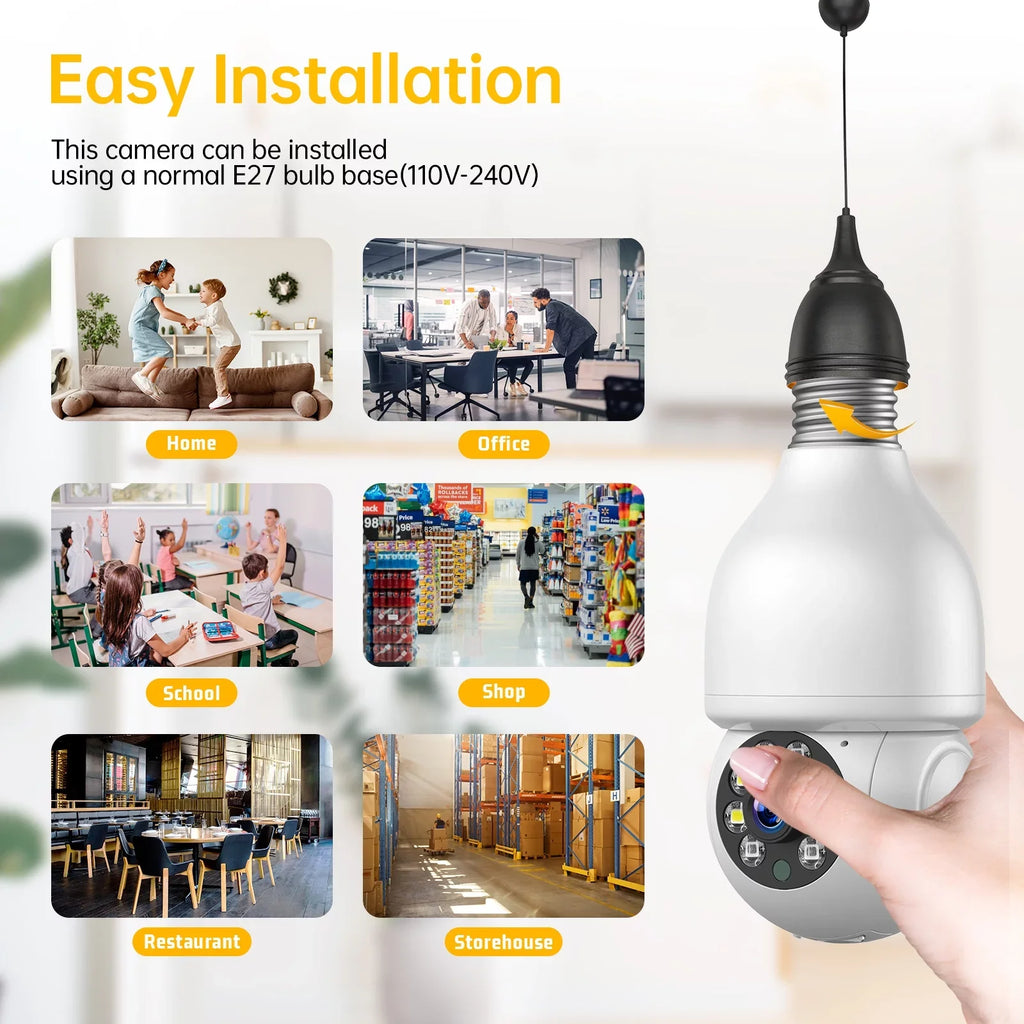 Dome Light Bulb Camera 2.4G WiFi 1080P Security Camera Wireless Outdoor, Color Night Vision 2-Way Audio 360°  Camera with Remote Access Motion Detection (4PCS)