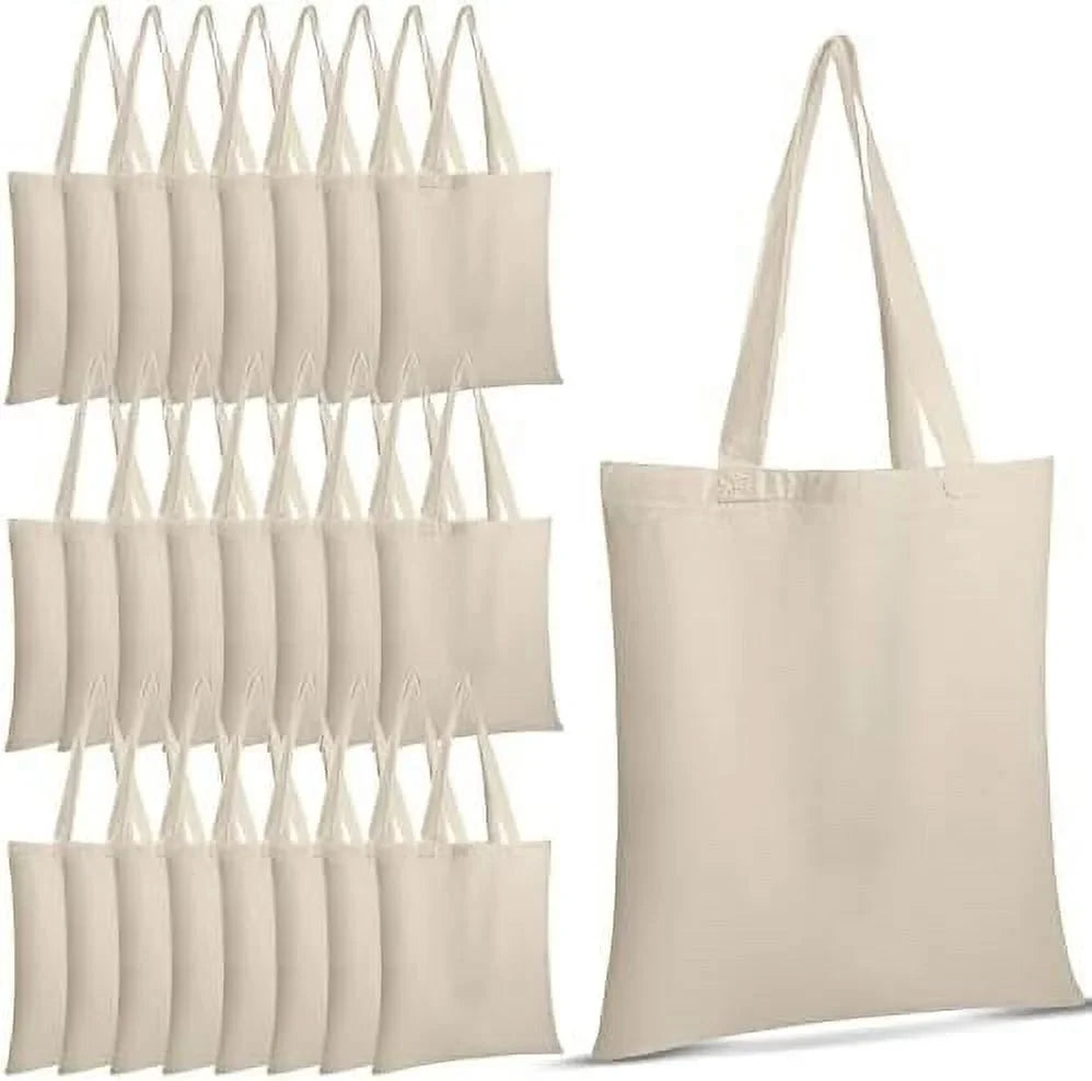 24 Pieces Canvas Tote Bags, Blank Plain Canvas Bag Lightweight Reusable Grocery Shopping Cloth Bags with Handles for  Crafting and Decorating, 13 Inch  x 15 Inch