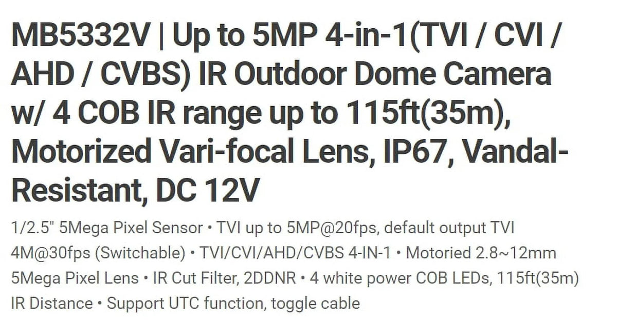 Eyemax  - - 5MP  Vandal  Camera 2.8-12mm Motorized, 4    12V