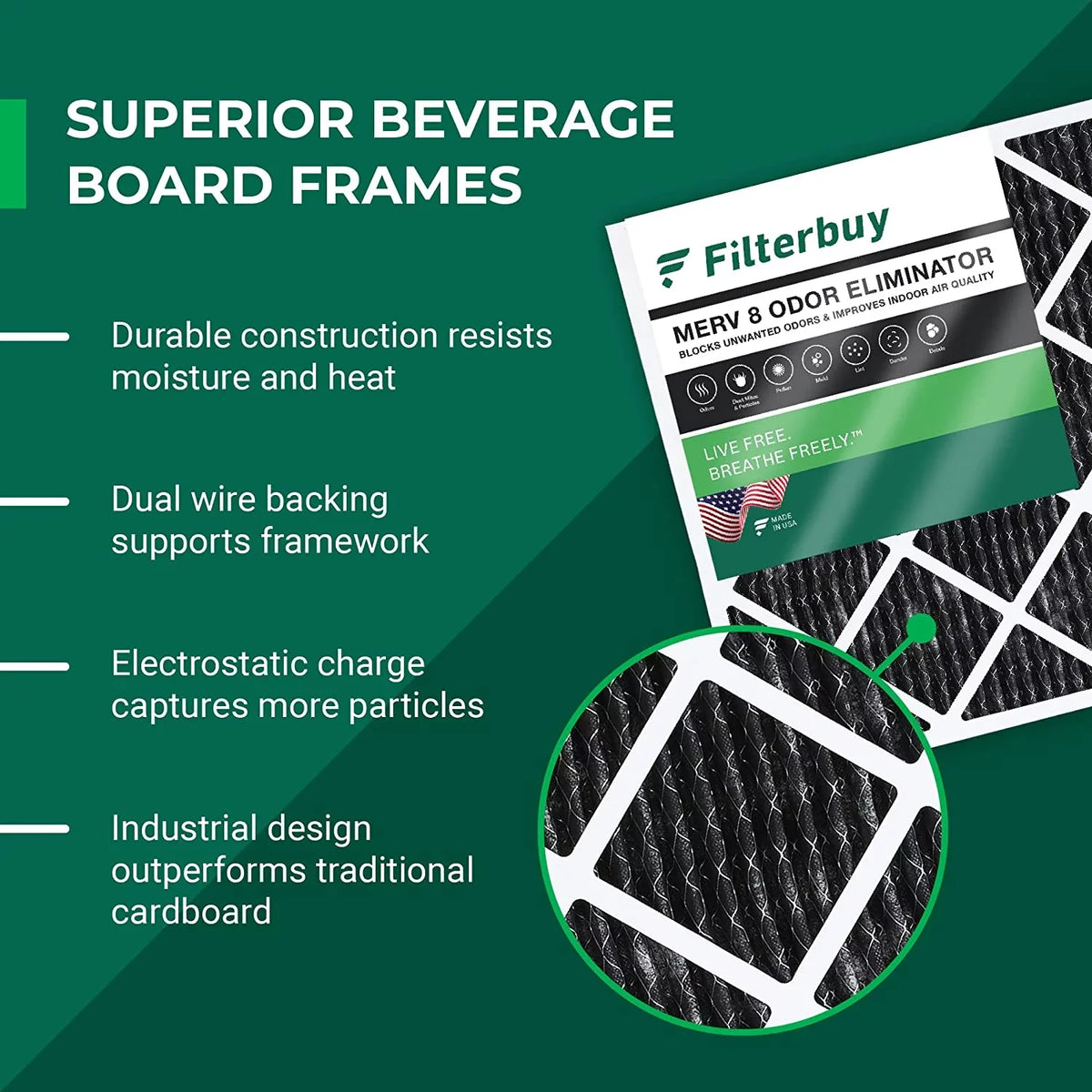 Filterbuy 22x24x1  8 Odor Eliminator Pleated   Furnace Air Filters with Activated Carbon (2-Pack)