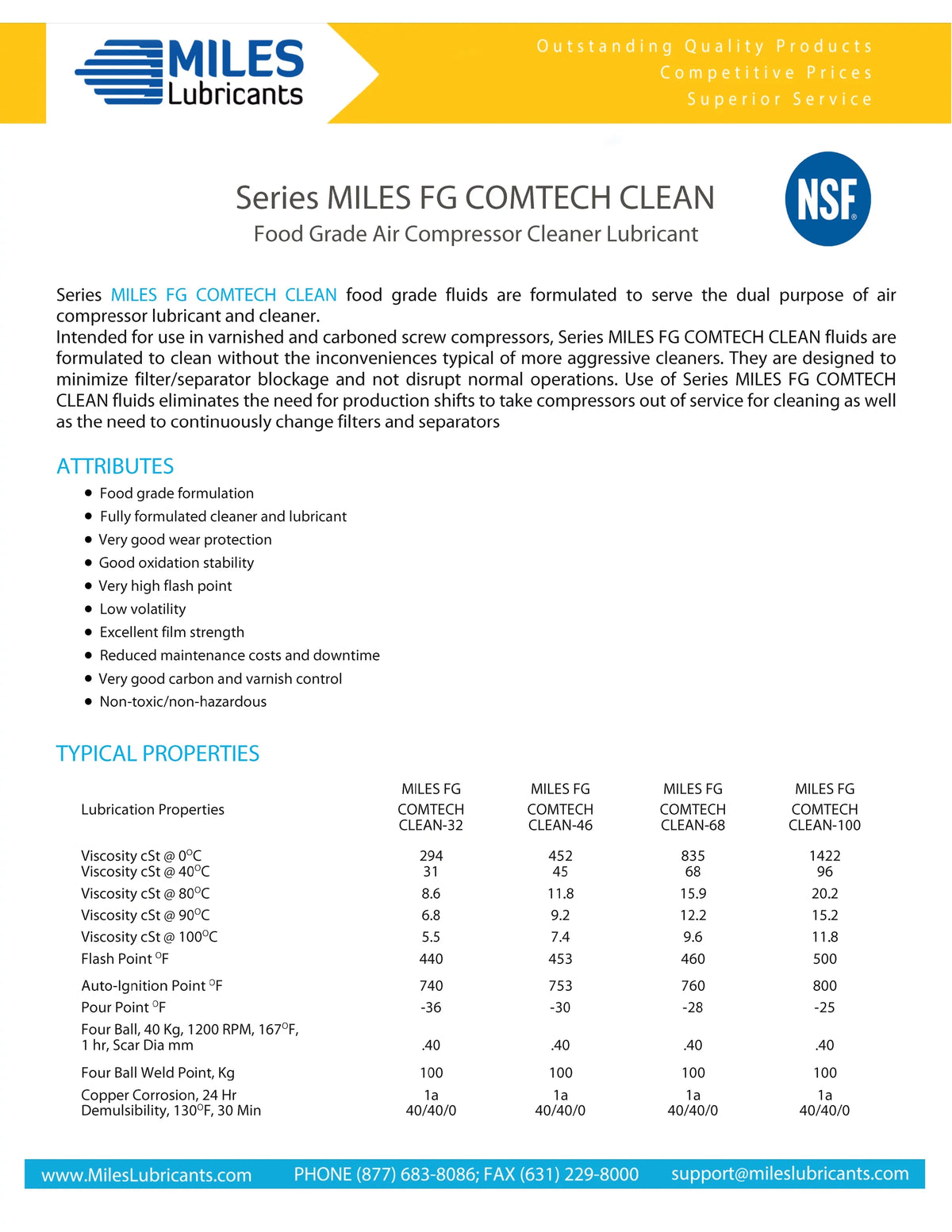 Miles Fg Comtech Clean  68 Food Grade Synthetic Rotary Compressor Fluid 4*1 Gallon Case