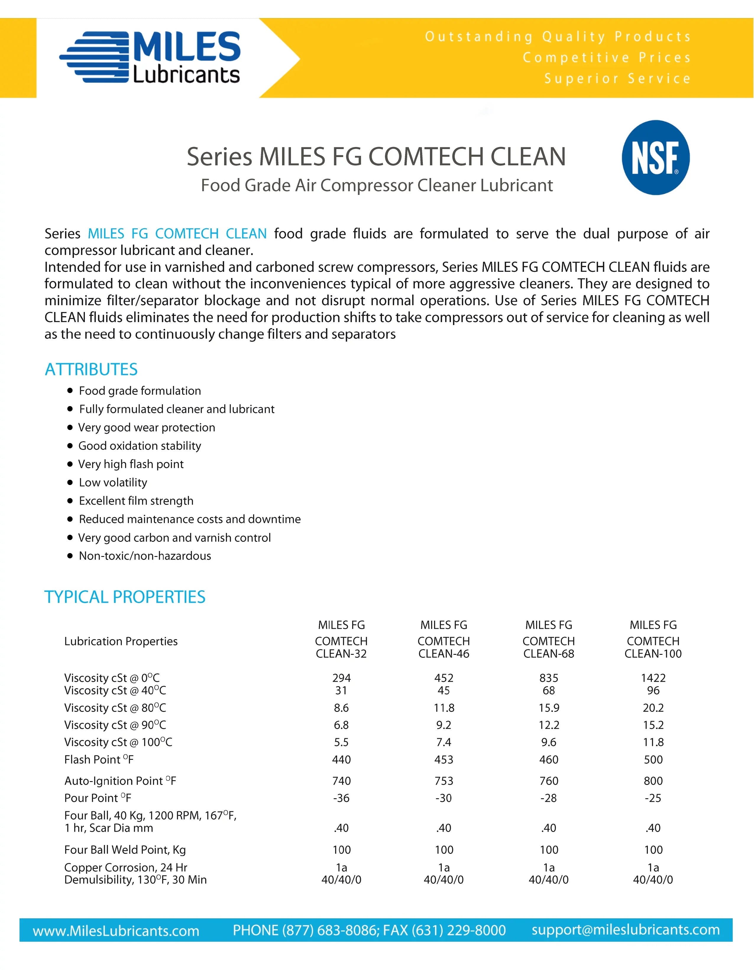 Miles Fg Comtech Clean  46 Food Grade Synthetic Rotary Compressor Fluid 4*1 Gallon Case