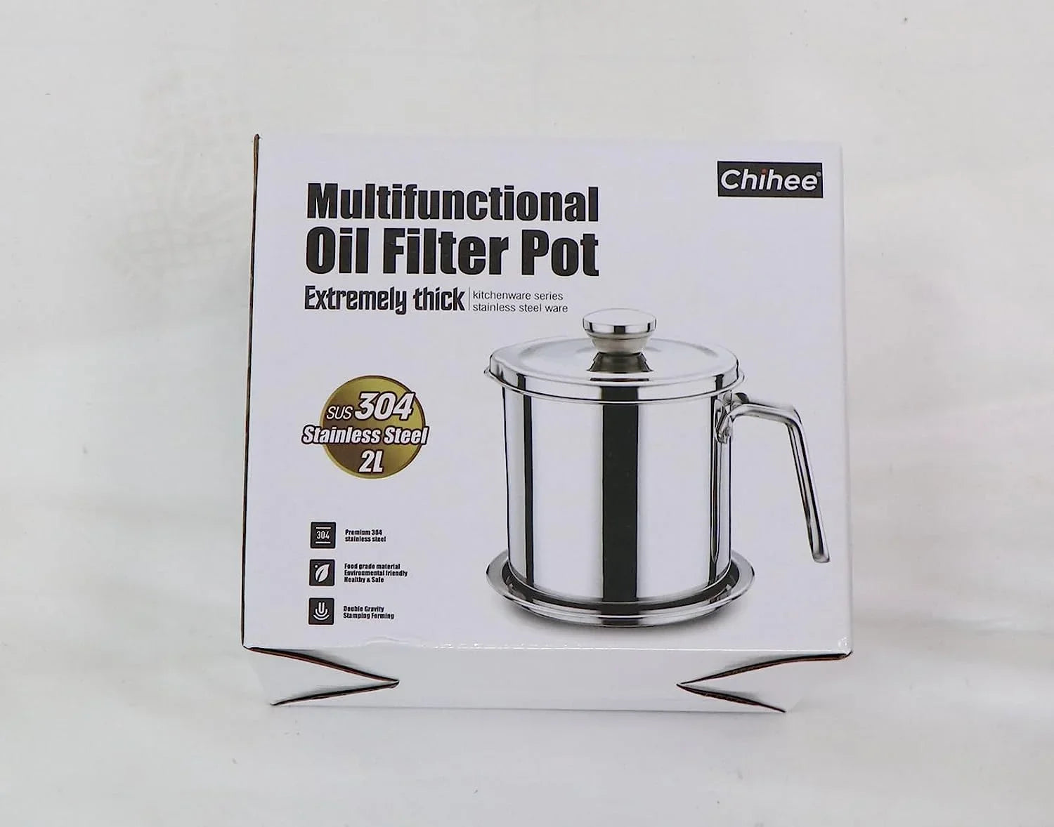 Oil Strainer Pot Grease Can 2L / 67.6 fl oz,Food Strainer Stainless Steel Oil Storage Container,with Fine Mesh Strainer Dust-proof Lid Non-slip Tray,for Storing Frying Oil & Cooking Grease