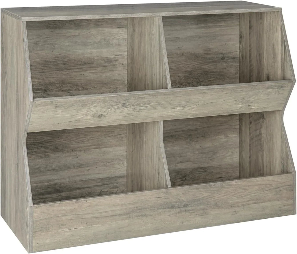 Kids , Toy Storage Organizer, Wooden Toy Storage Cabinet, 4 Cubby Children Bookcase, Toddler Book Toy Shelf for Bedroom, Nursery, Hallway, School, 39.4" Long, Gray Wash